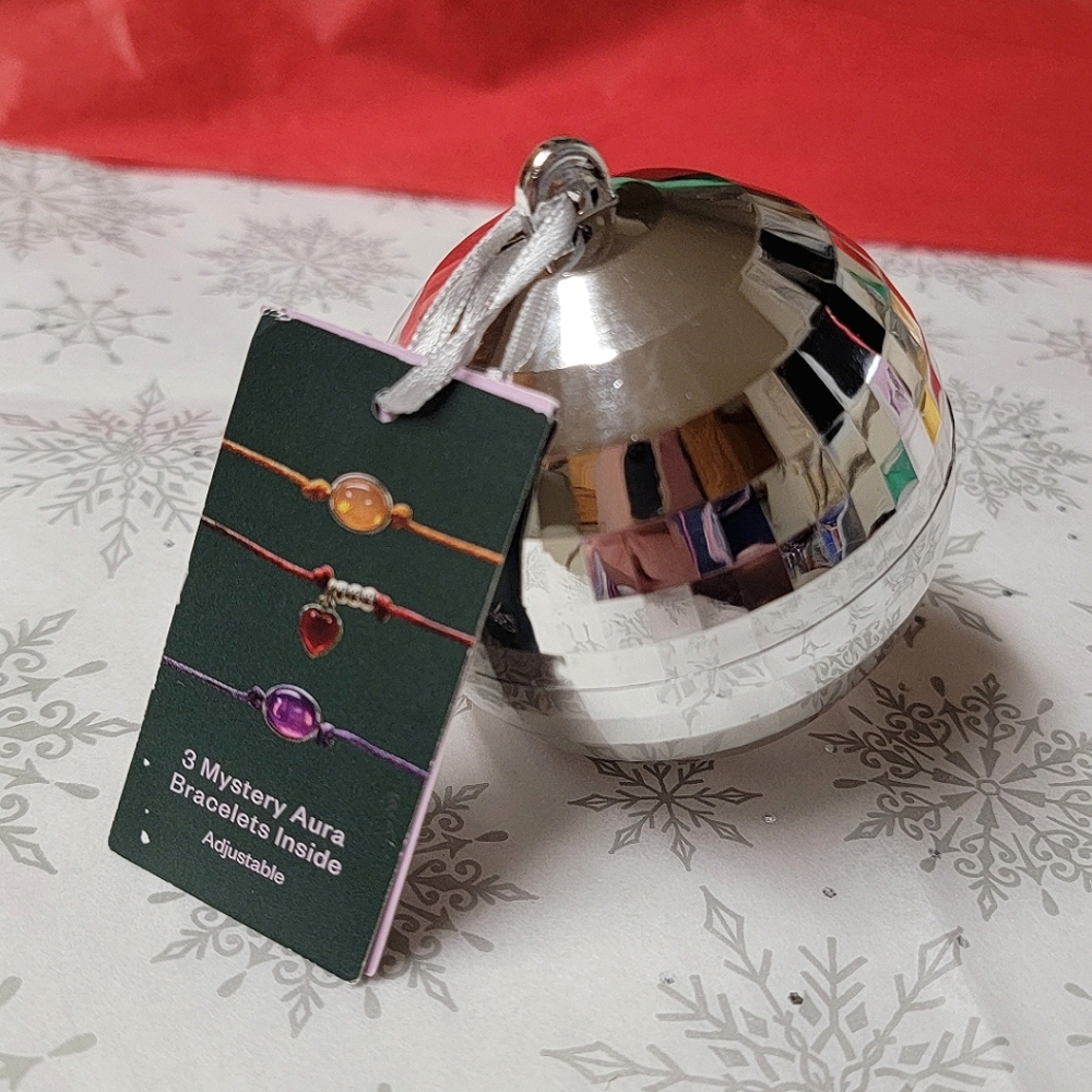 Mystery Aura Bracelets Christmas Tree Ornament Silver Disco Ball Suprise Gift